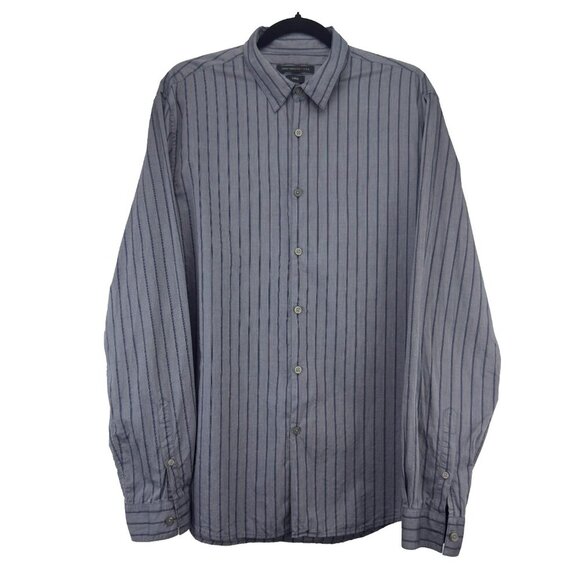 JOHN VARVATOS Striped Designer Button down Grey Blue Shirt sz M - Picture 1 of 4